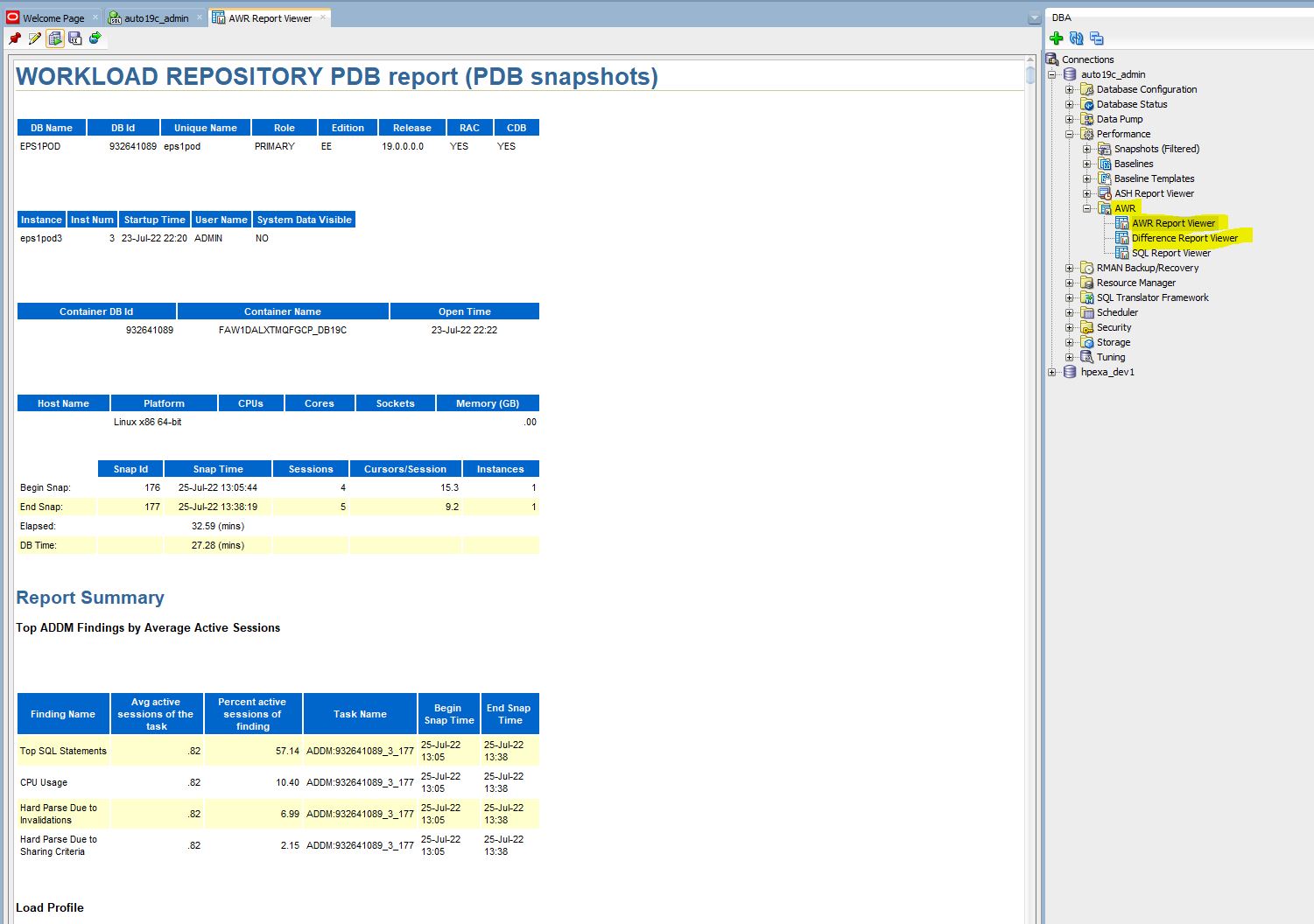 AWR in SQL Developer