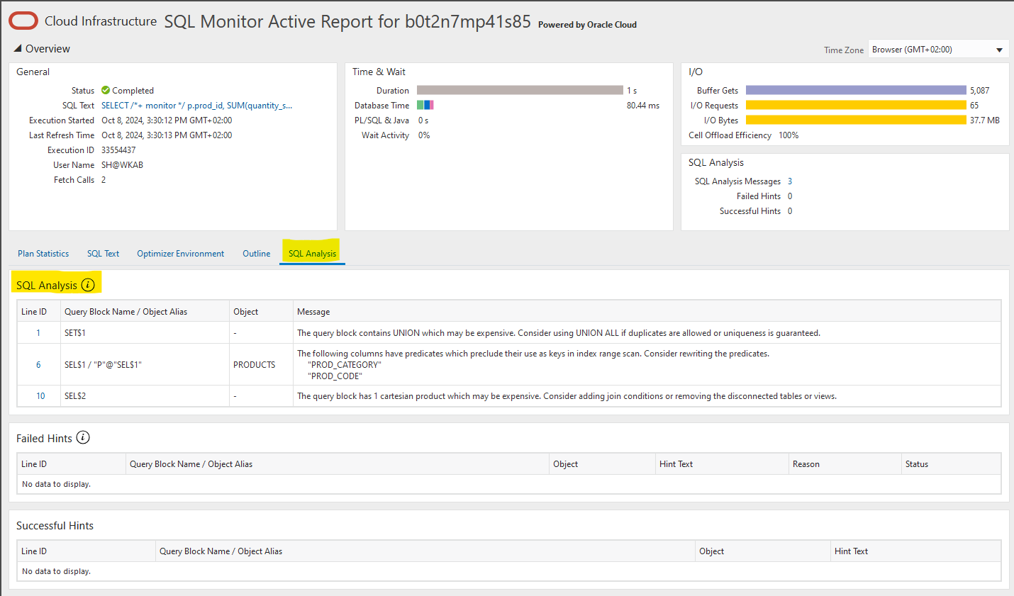 SQL Analysis in Active Reports