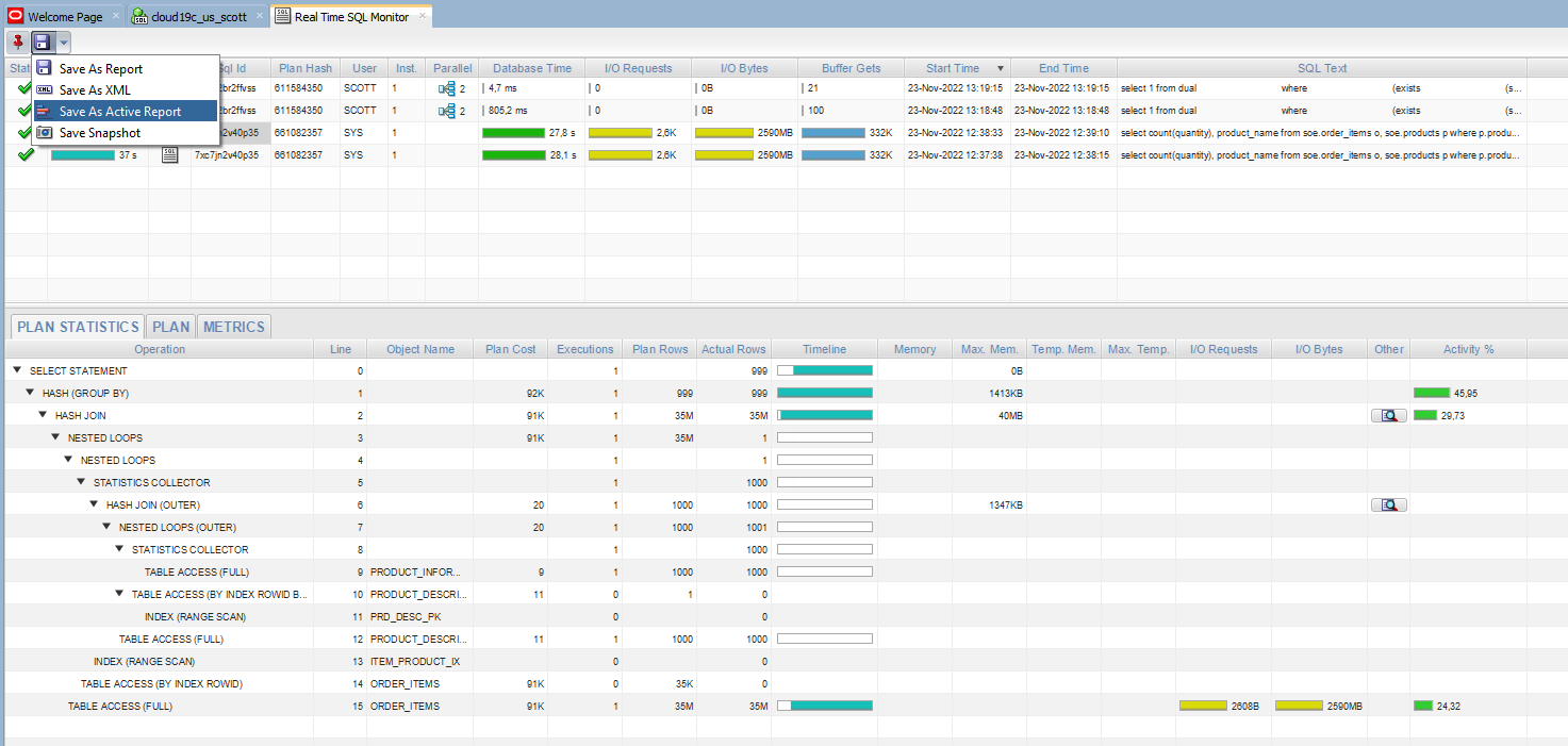 Real-Time Monitor in SQL Developer