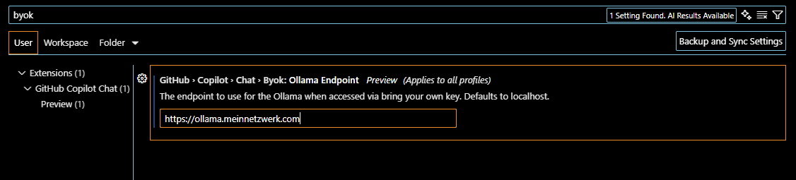 Git copilot settings für ollama