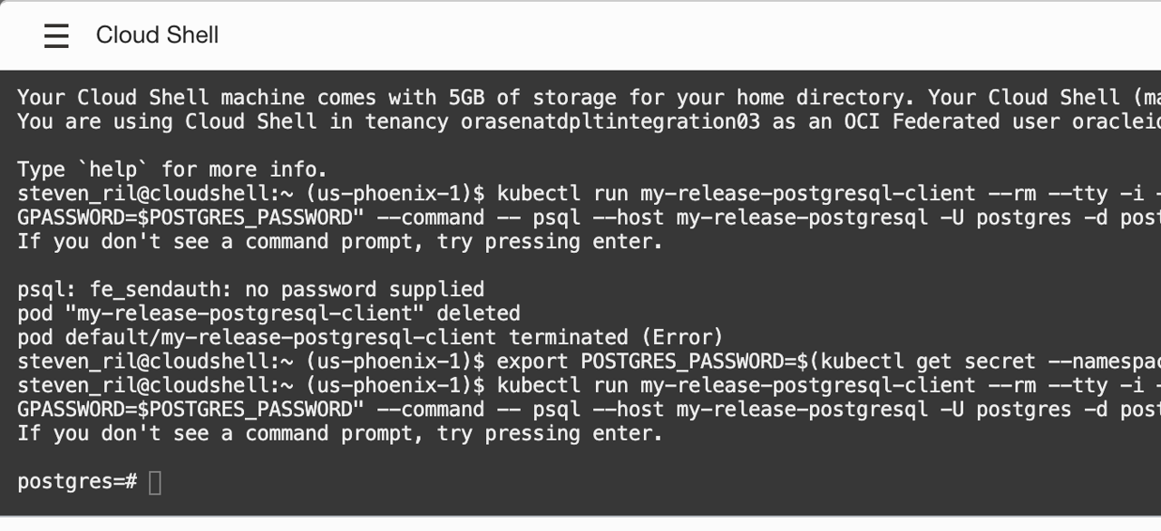 A screenshot of a successful connection in Cloud Shell.