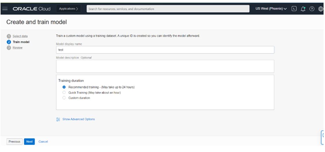 Train model step in OCI Vision custom model workflow