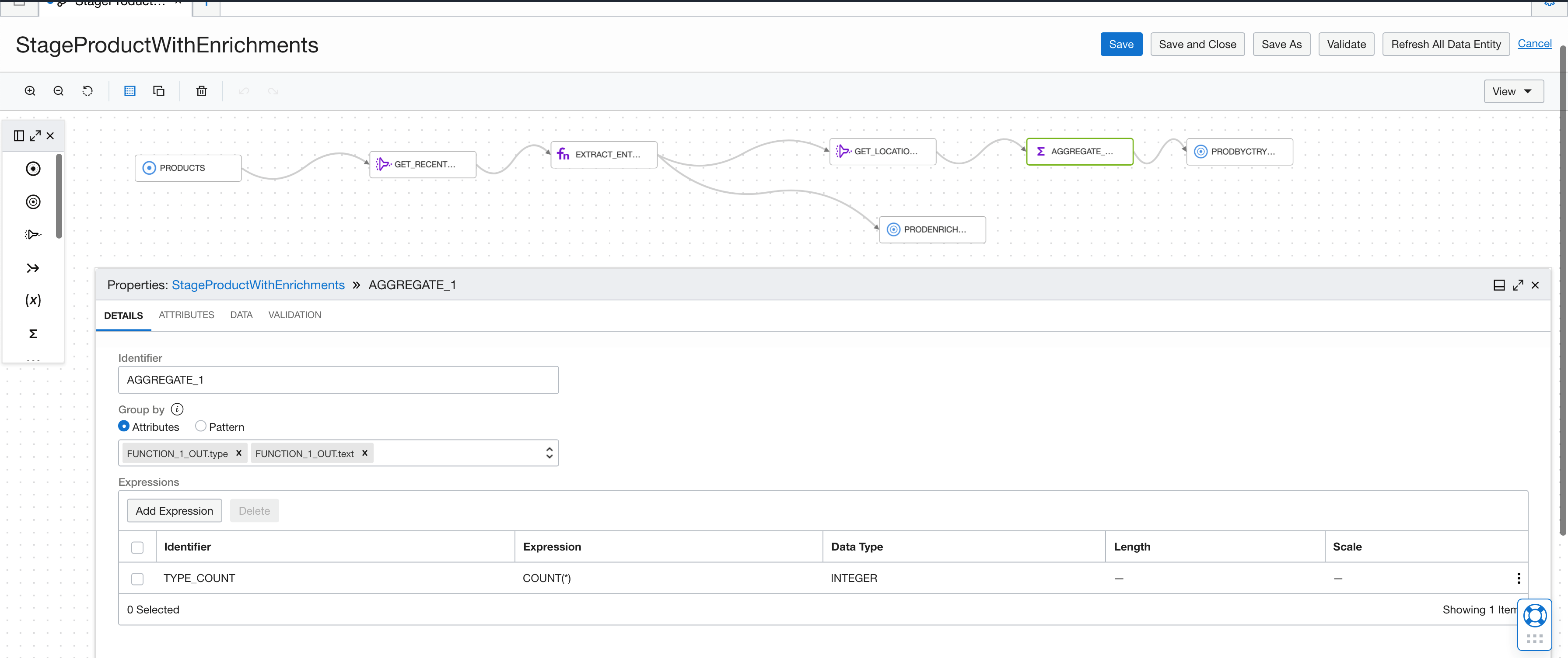 A screenshot of the aggregated attributes.