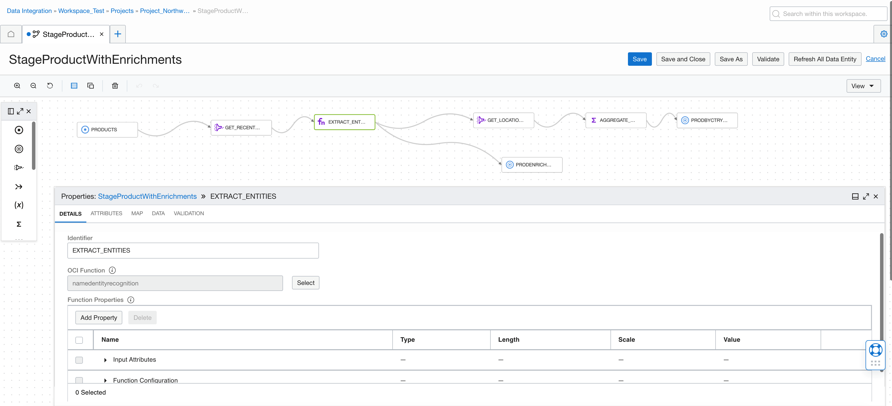 A screenshot of the StageProductWithEnrichments data flow.