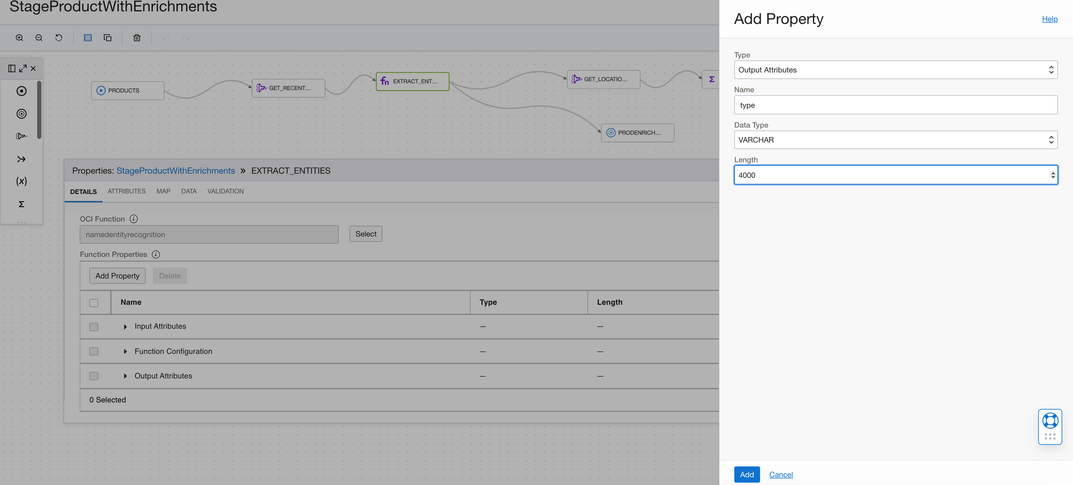 A screenshot of the Add Property window showing the data type as a VARCHAR.
