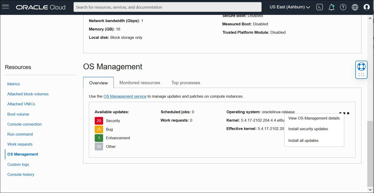 A screenshot of the OS Management screen in the Resources section in the Console.