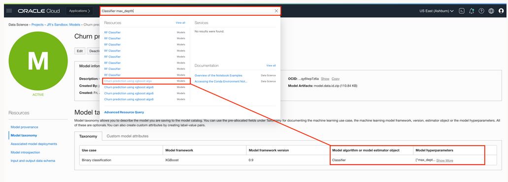 A screenshot of the model taxonomy with the algorithm or estimator outlined in red and expanded into a search window, connected by a red line.