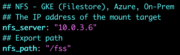 A screenshot of the change for nfs server and nfs path in pink.