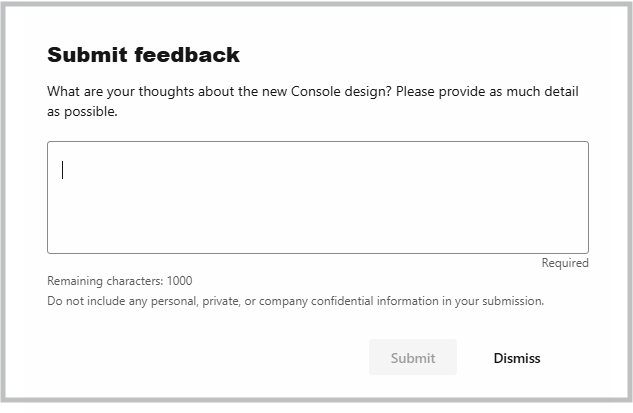 Screenshot from the OCI Console, showing a feedback submission form