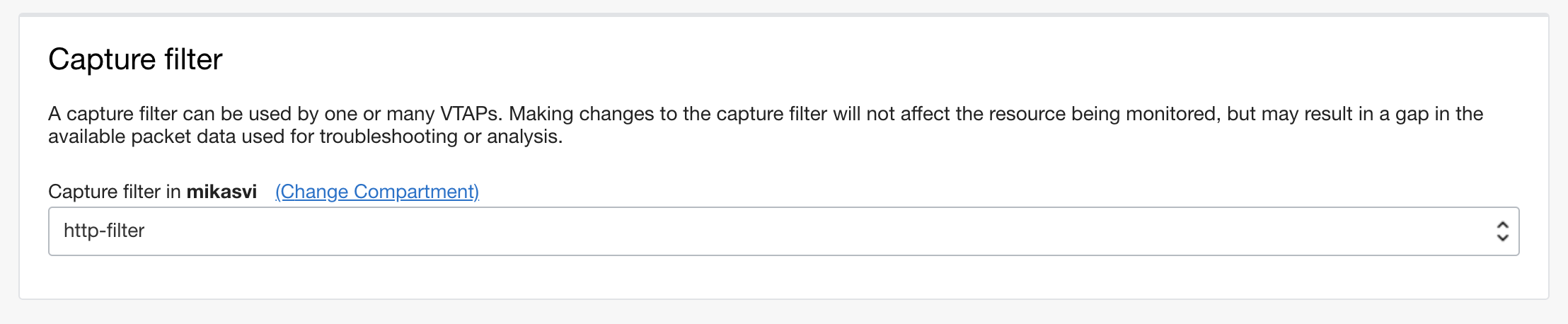 A screenshot of the Capture Filter section with the new filter selected.