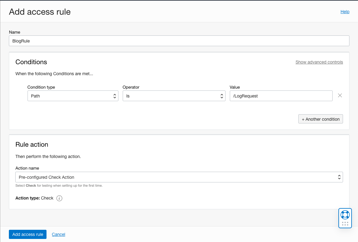 A screenshot of the Add Access Rule page with the fields filled in.