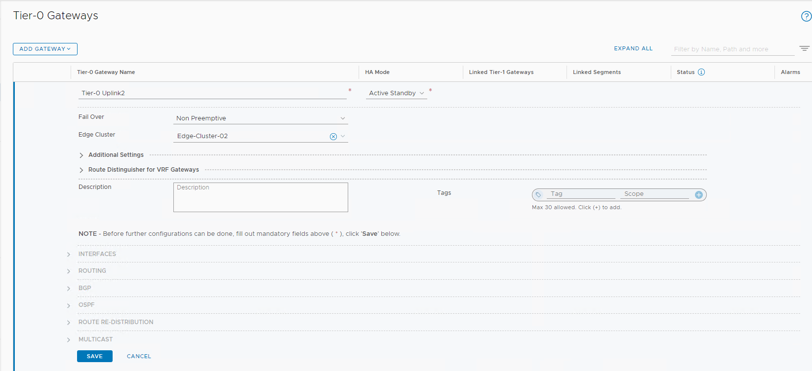 Create Tier-0 Gateway