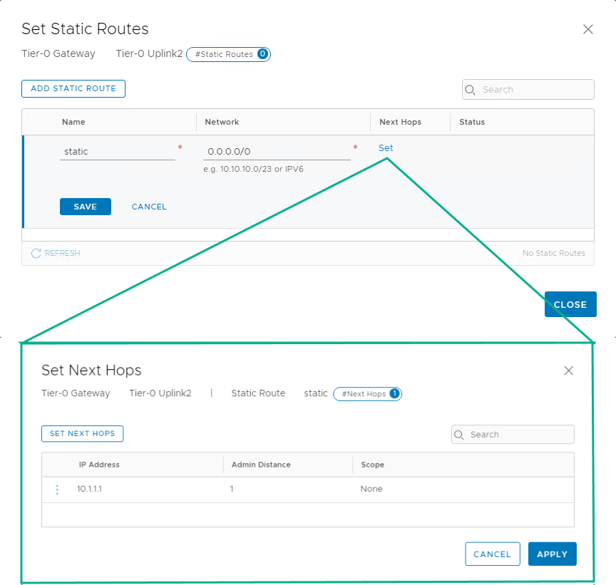 Set Default Static Route