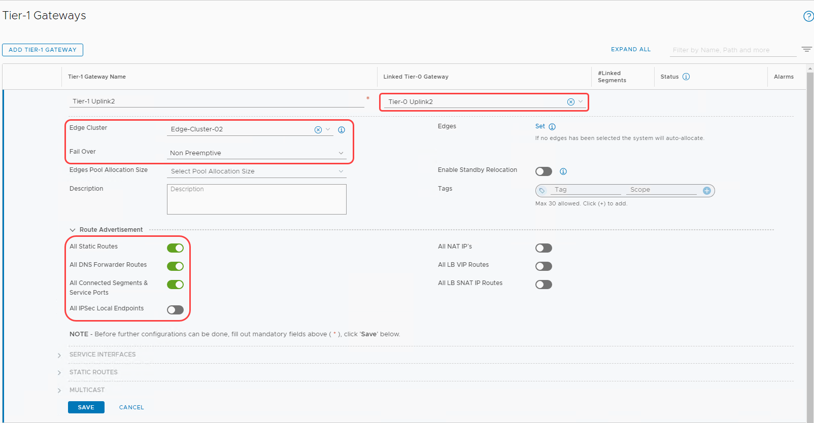 Tier-1 Configuration Overview