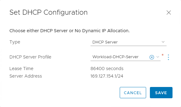 Tier-1 GW - DHCP Configuration