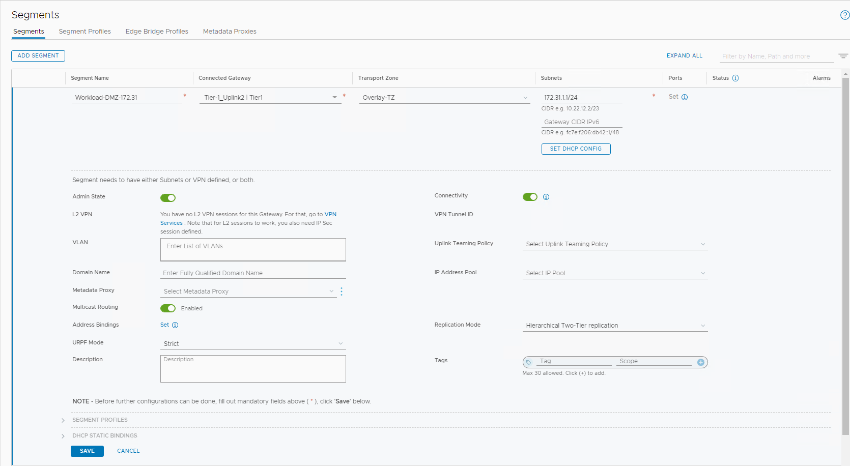 NSX Overlay Segment for DMZ