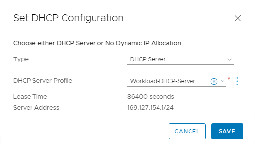 A screenshot of the Set DHCP Configuration section with details filled in.