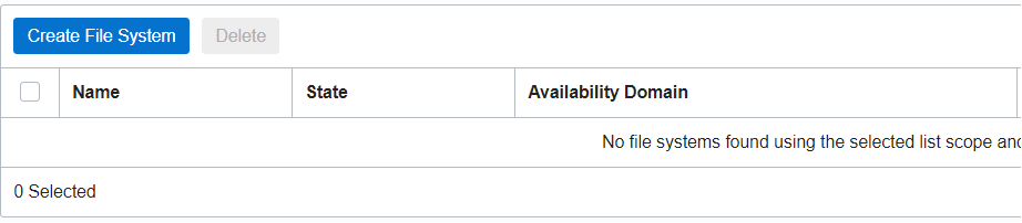 A screenshot of section that includes the blue Create File System button.