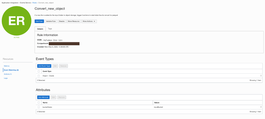 A screenshot that shows the Rules details page for an event.