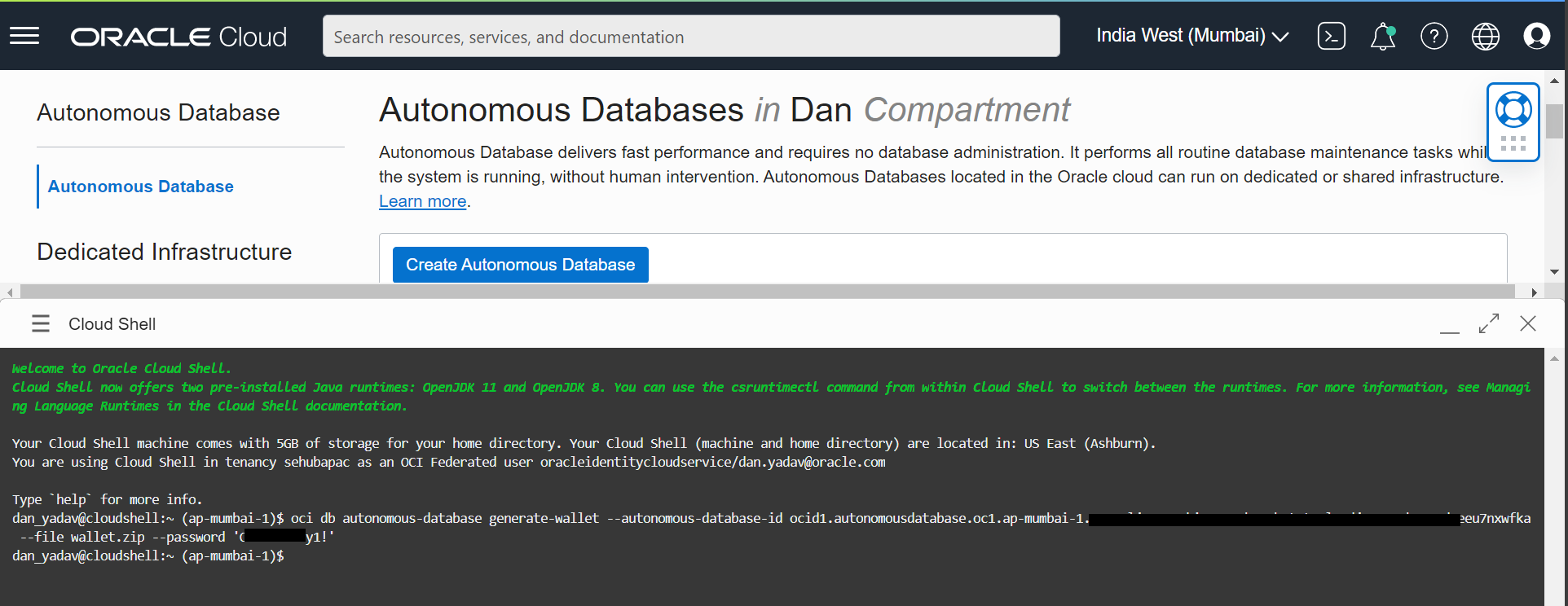 A screenshot of the previous screen with the Cloud Shell window overlaid.