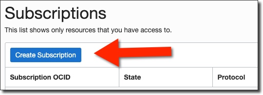 Screenshot that shows the Create Subscription button on the Subscriptions page of the Console.