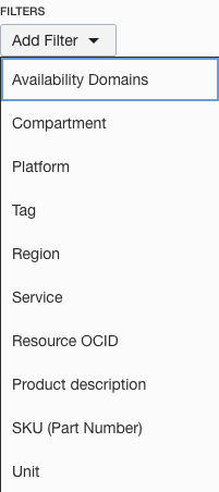 A screenshot depicting the pull-down menu for applying filters to your Cost Analysis.