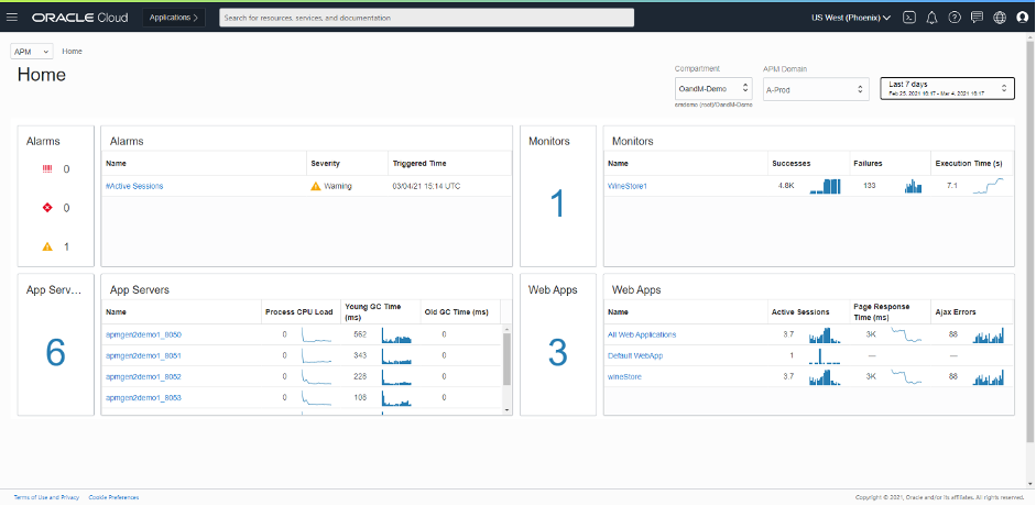 A screenshot of the Application Performance Monitoring Home screen.