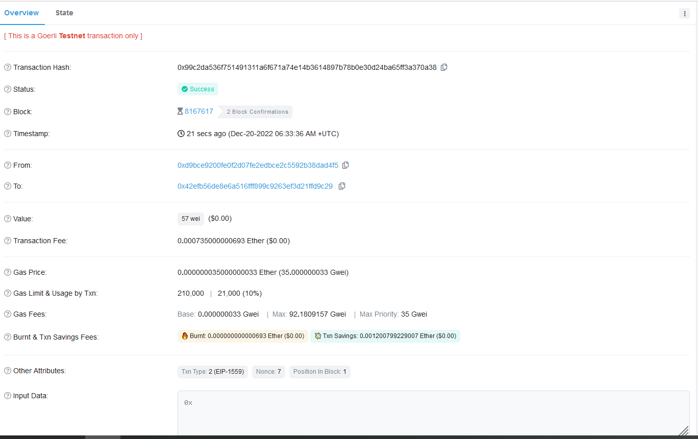 Etherscan view of an Ethereum transaction from Oracle Blockchain Platform