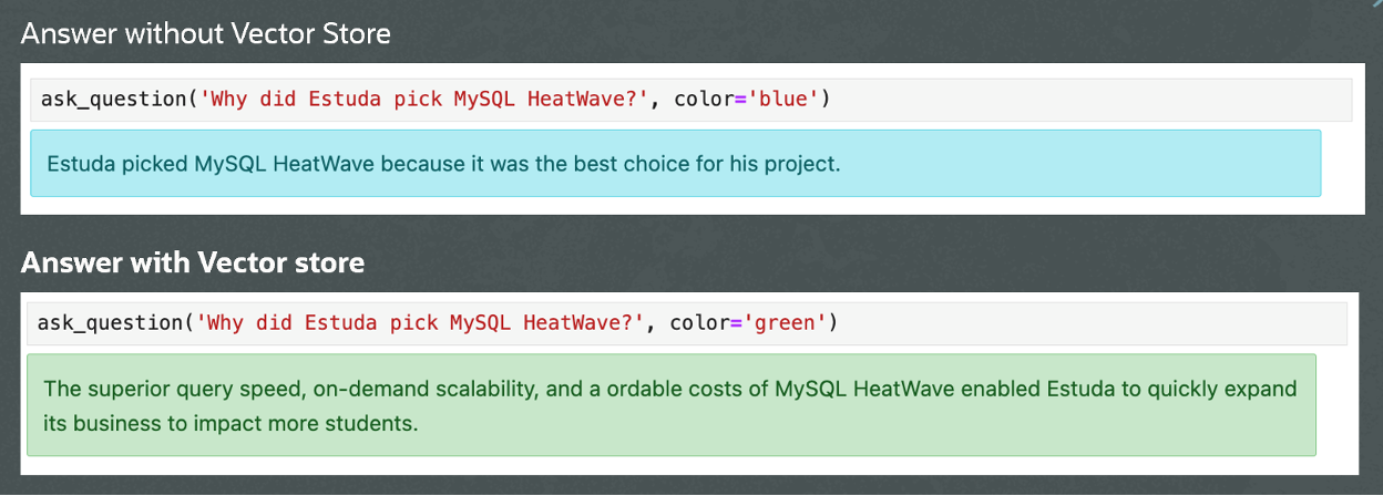 Answer with and Without Vector Store