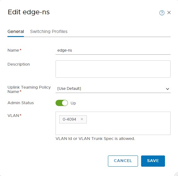 Edit Logical Switch for VLAN Trunking