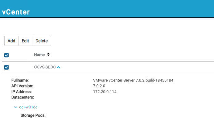 A screenshot of the vCenter details page.