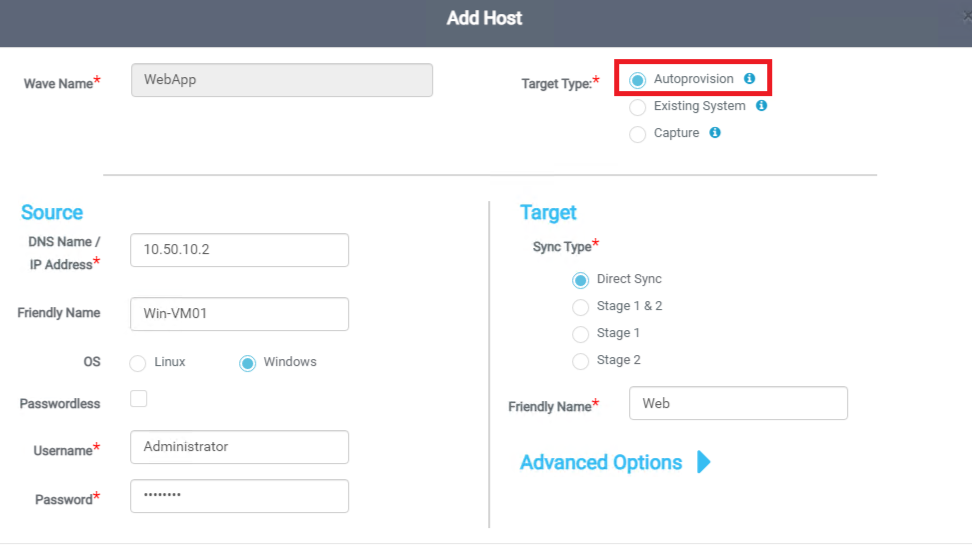 A screenshot of the Add Host oage with the Autoprovision option outlined in red.