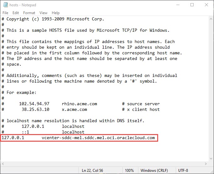 A screenshot of a notepad file showing the hosts file contents.