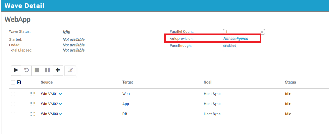A screenshot of the Wave Detail page with the autoprovision option outlined in red.