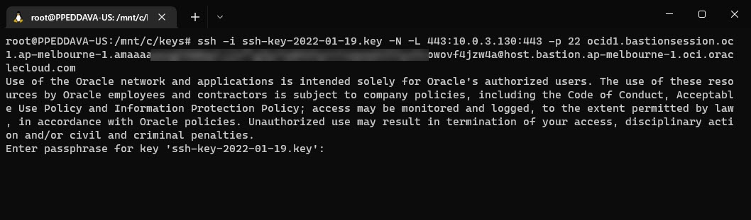 A screenshot of the example SSH session using vCenter.