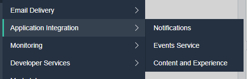 Screenshot that shows navigation to Events Service.