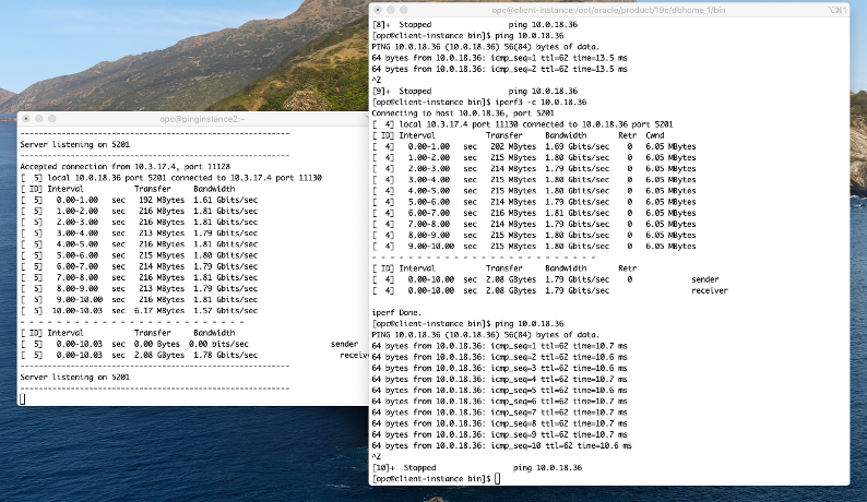 A screenshot of two windows showing the connection speed and ping test results