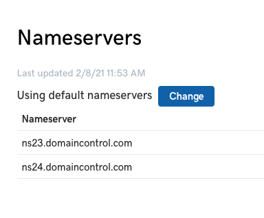 A screenshot of the Nameservers section of the GoDaddy Domain Management.