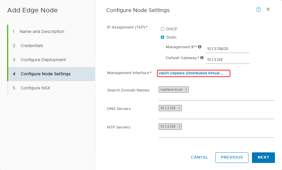 NSX Edge - Configure Node Settings