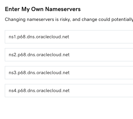 A screenshot of the Enter My Own Nameservers window.