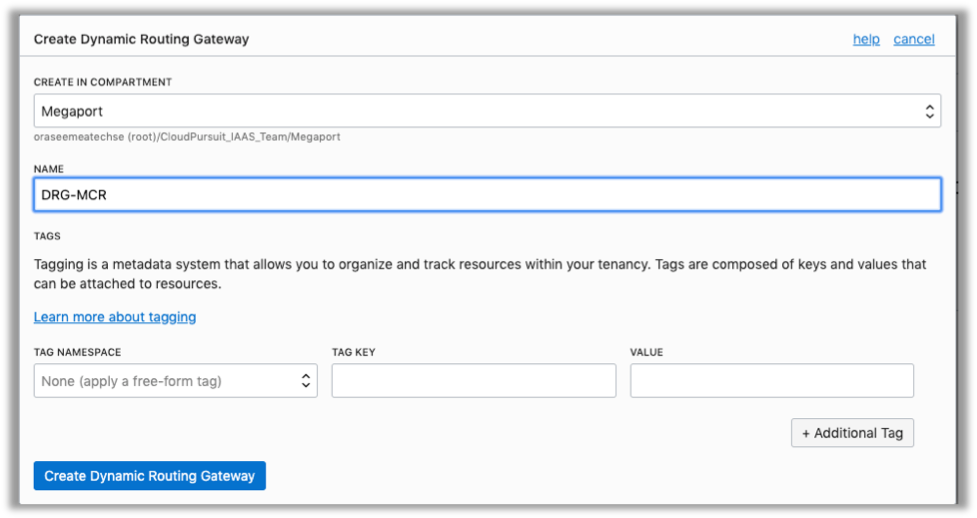Screenshot showing the Name field with the value DRG-MCR.