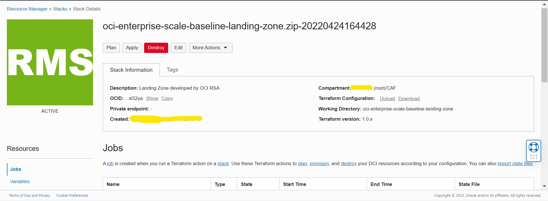 A screenshot of the  Stack Details page in the Console.