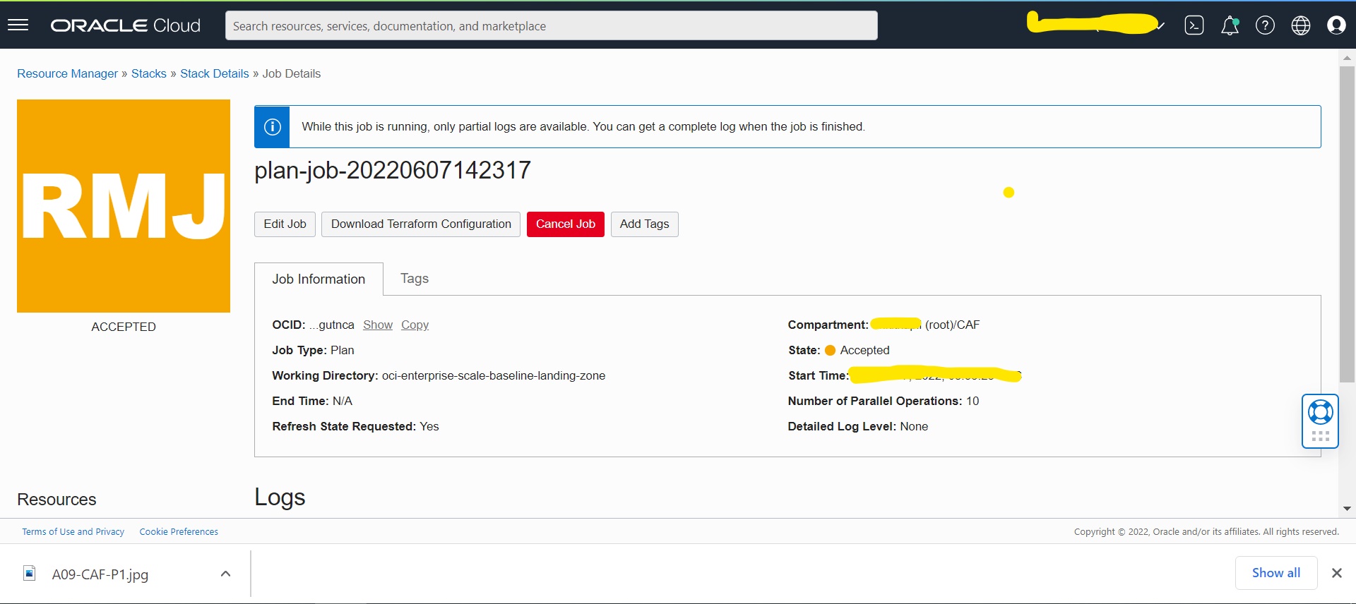 A screenshot of the Job Details page with the validation in progress.