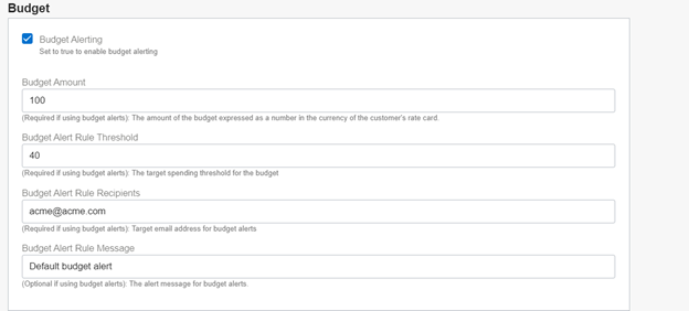 A screenshot of the Budget section details.