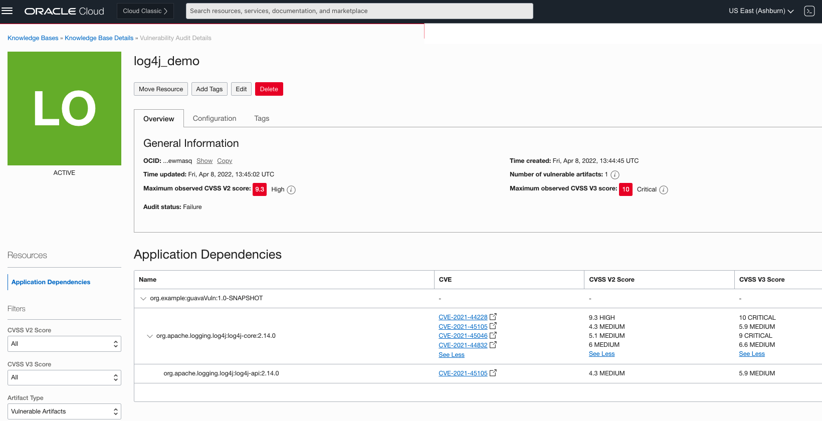 A screenshot of the Vulnerability Audit Details page showing the application dependencies.