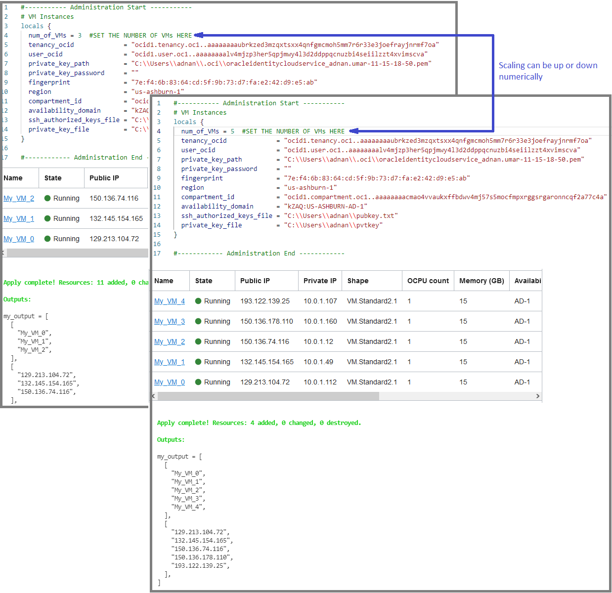 A screenshot of the script with a blue arrow pointing to "Set the number of VMs here."