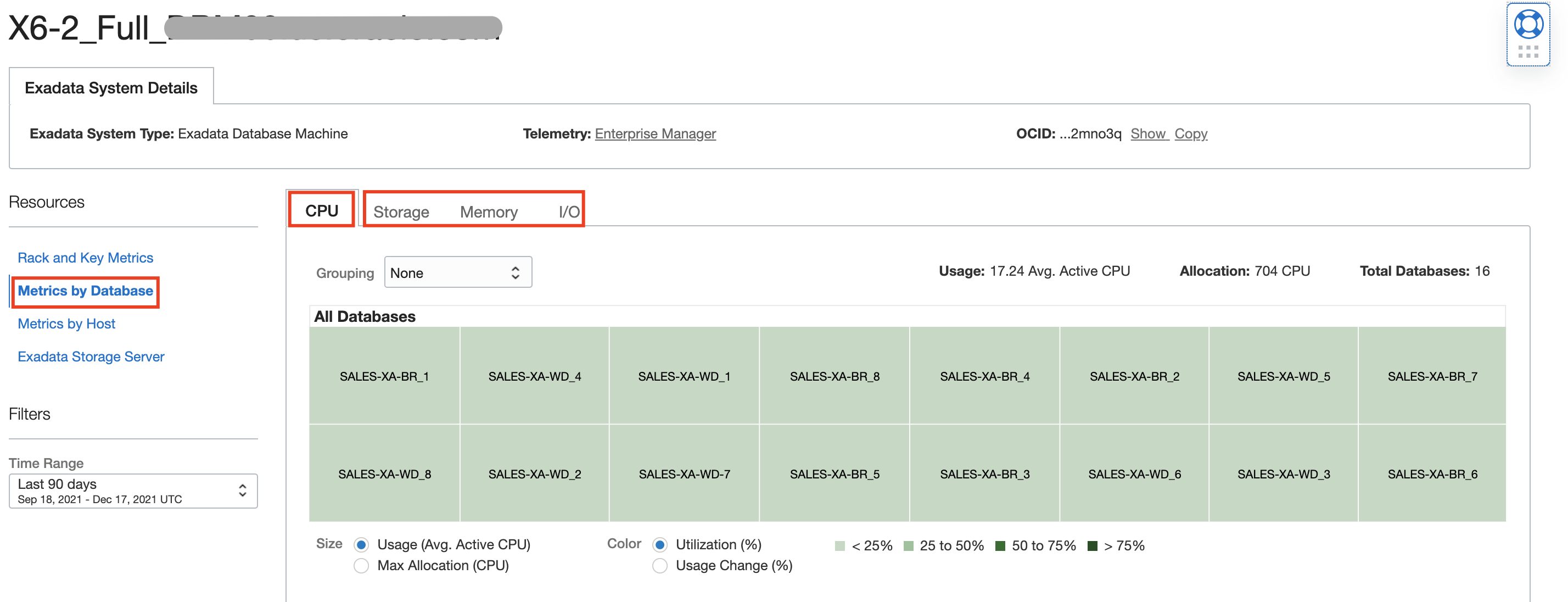 Exadata Database CPU (Storage, Memory, IO Insights) 