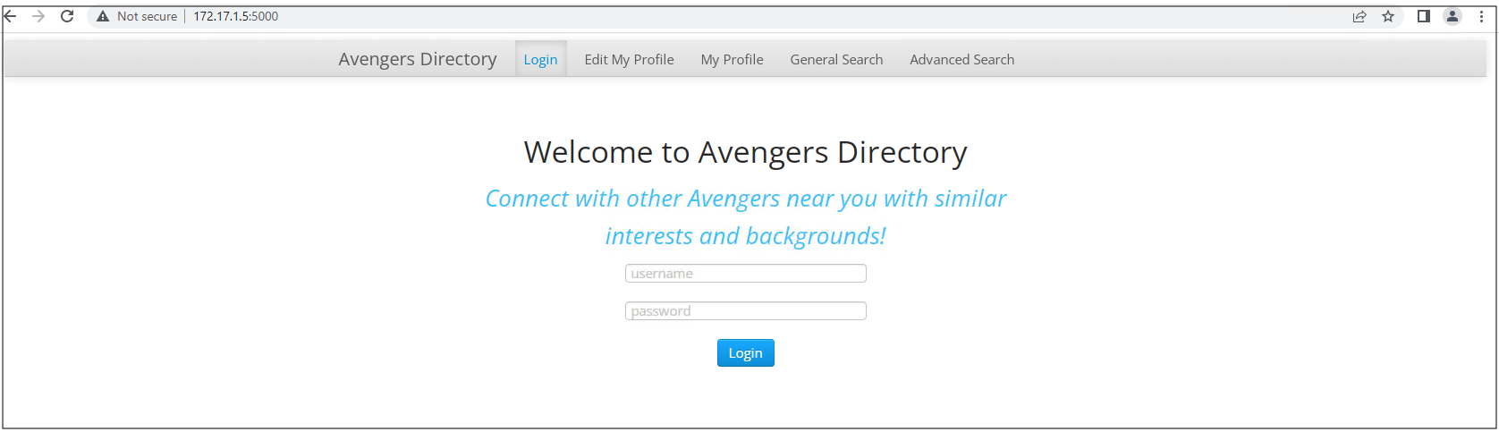 Azure application homepage