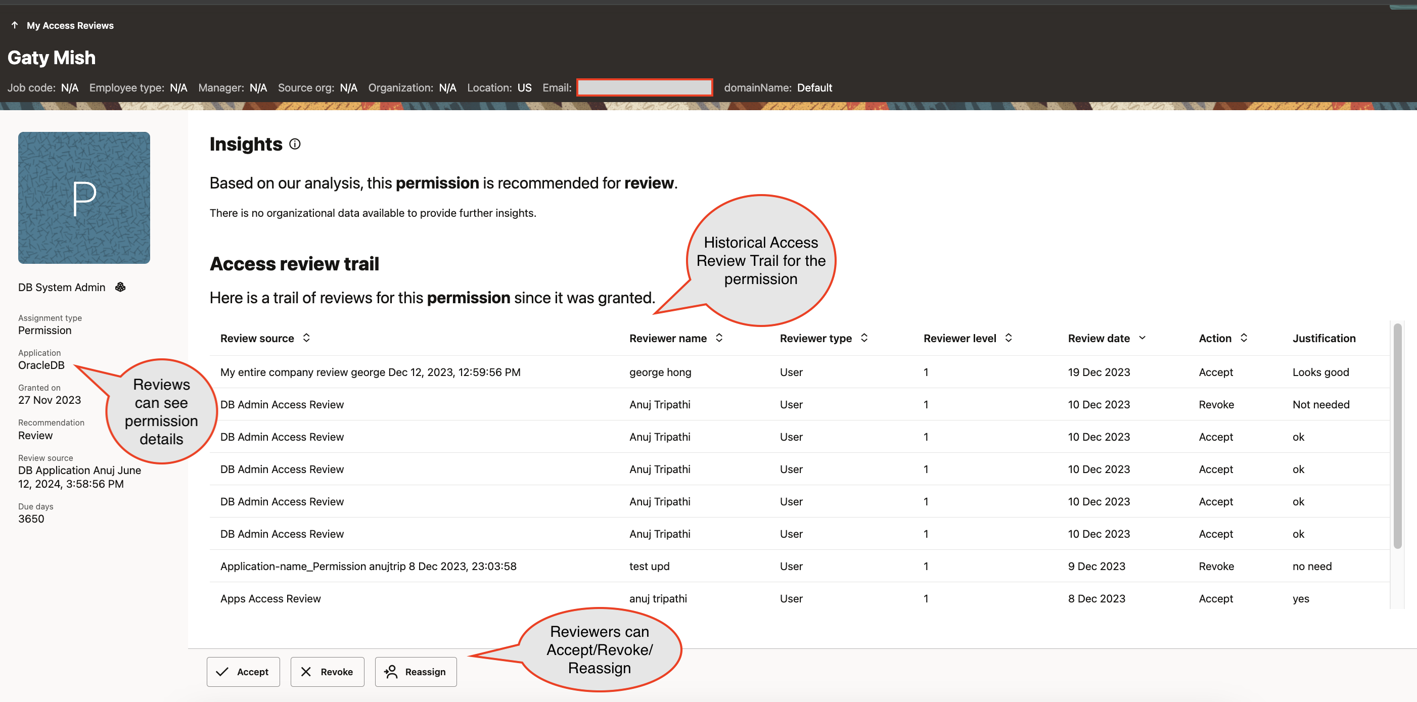Insights for reviewers, viewing historical access review trail