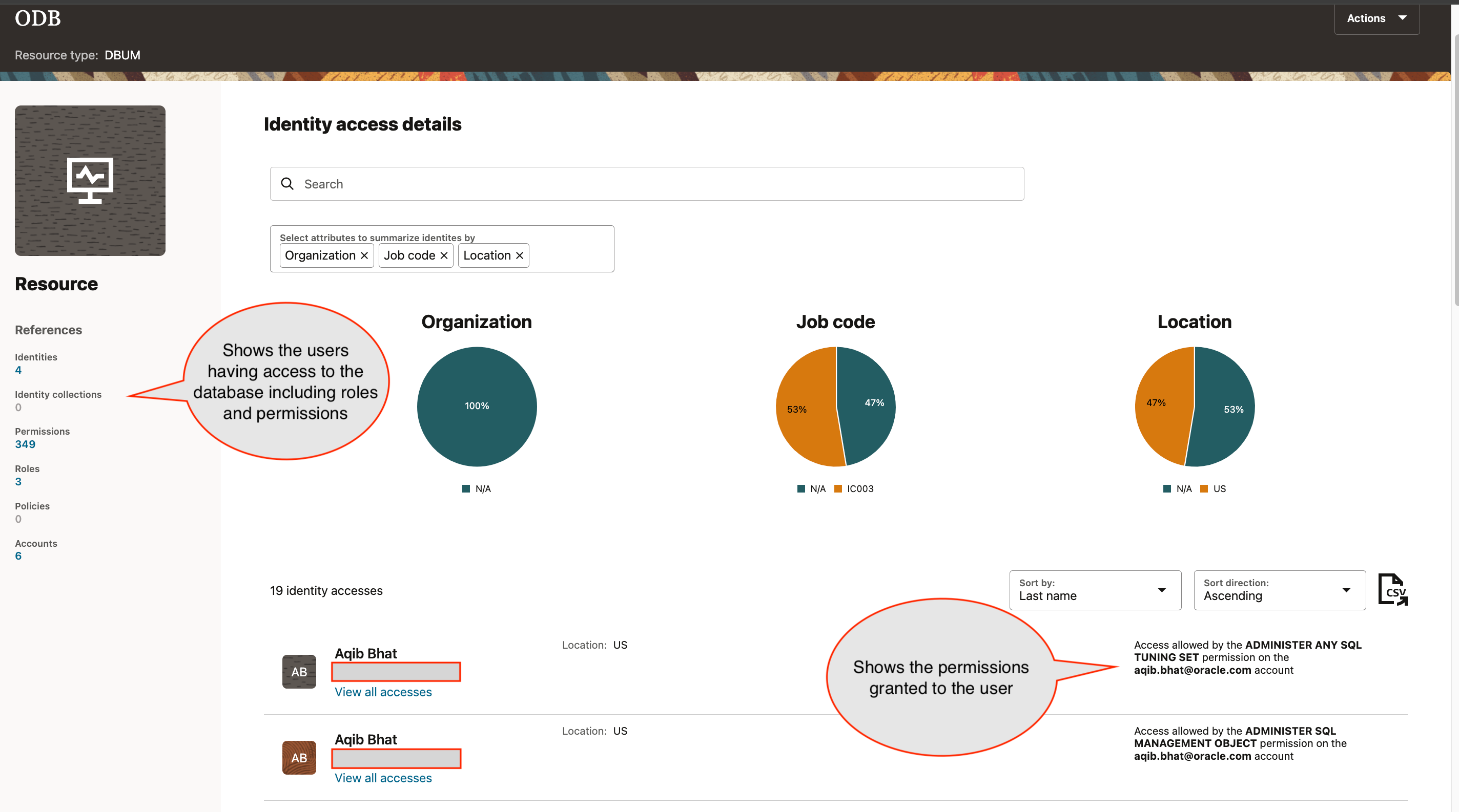 Identity access details in Oracle Access Governance